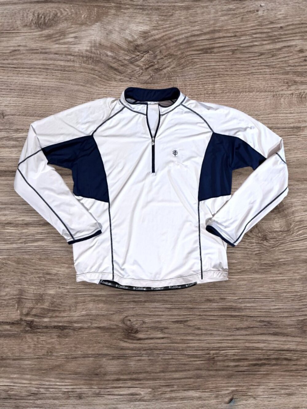 Coolibar UPF 50+ Quarter Zip Sun Shirt White Navy Long Sleeve Swim Top Mens 2XL